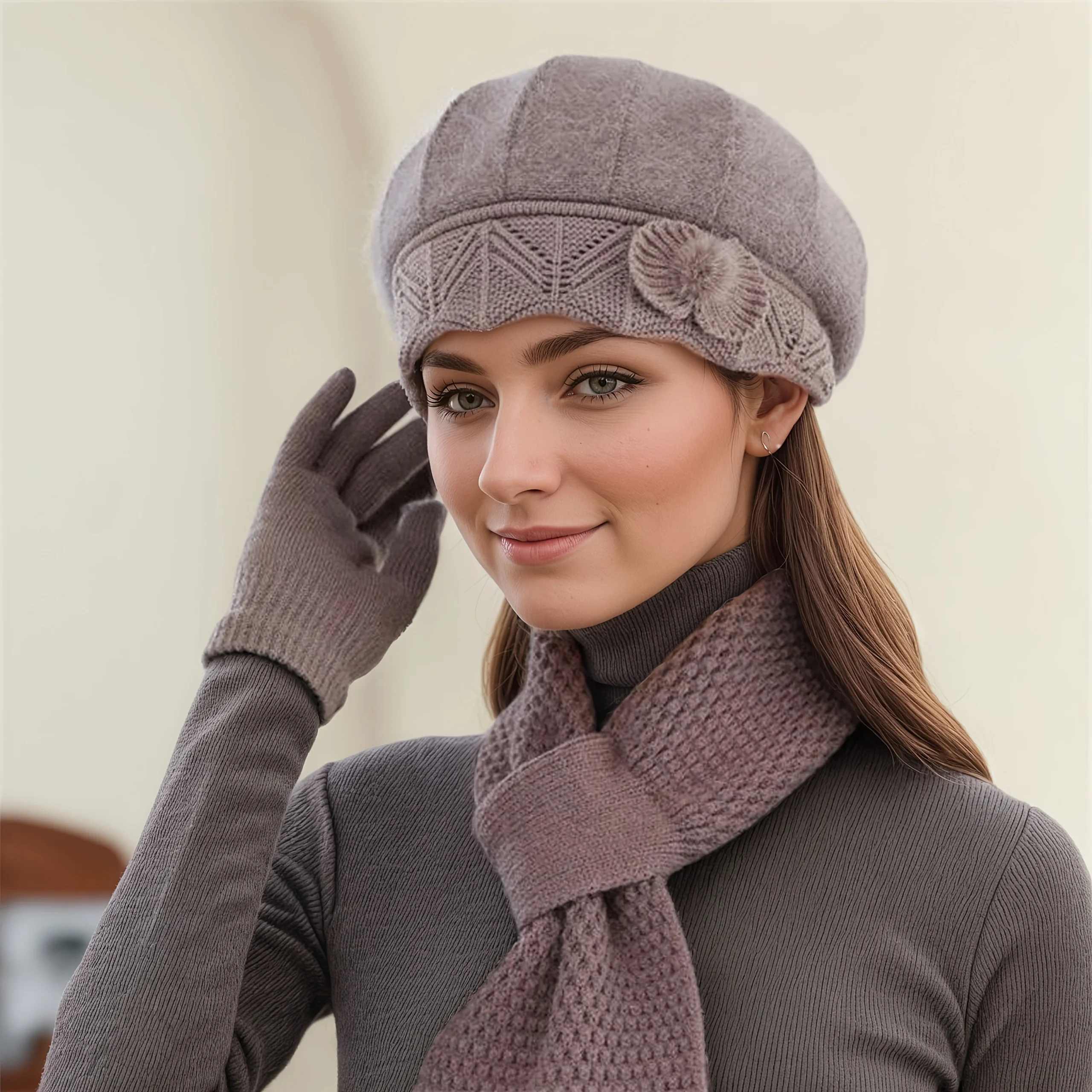 1 Piece of Women's Winter Warm Faux Fur Hat with Print To Resist Cold and Protect The Head, Available in Multiple Colors
