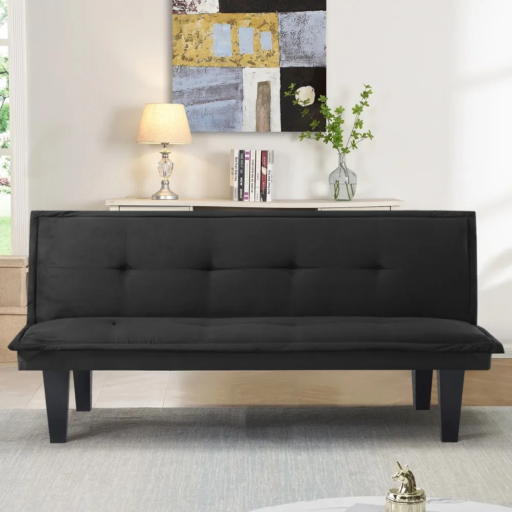 

Black Futon Sofa Bed,Modern Faux Suede Convertible Sofa Bed with 3 Adjustable Backrest Angles