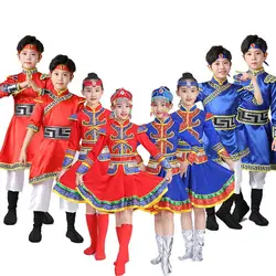 Chinese Style National Minority Mongolian Costume Kids Girls Boys Traditional Folk Dance Dress New Year Clothes For Kids