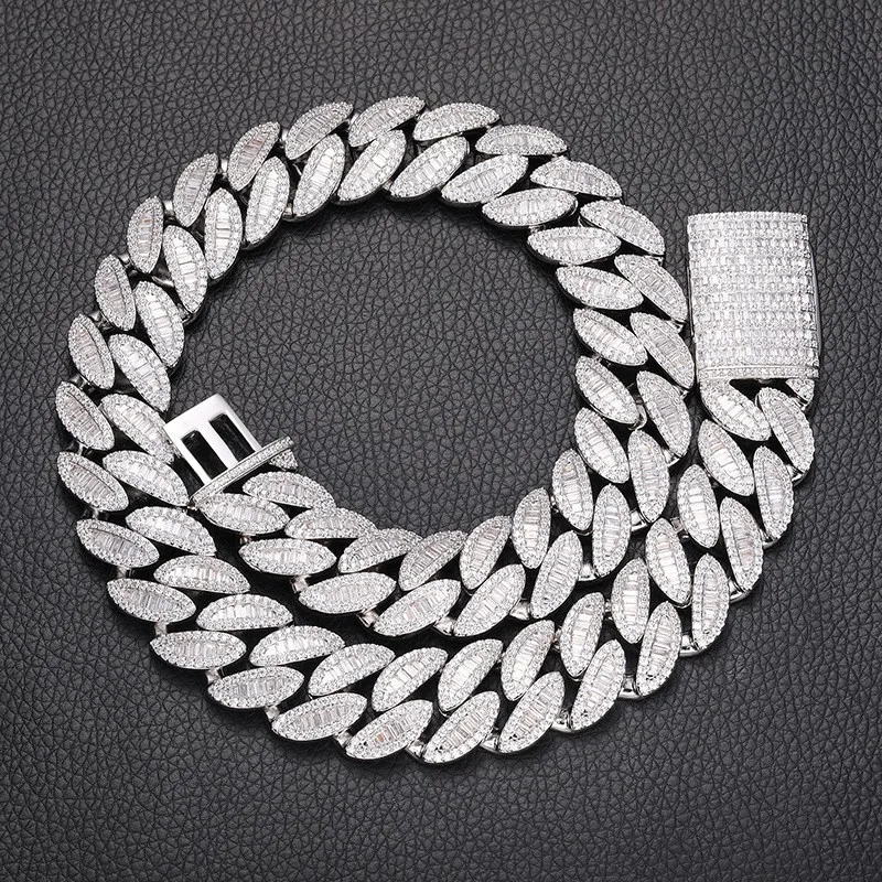 PT950 Platinum 20mm Full Diamond Necklace suitable for men and women, densely arranged artificial diamonds bring strong visual