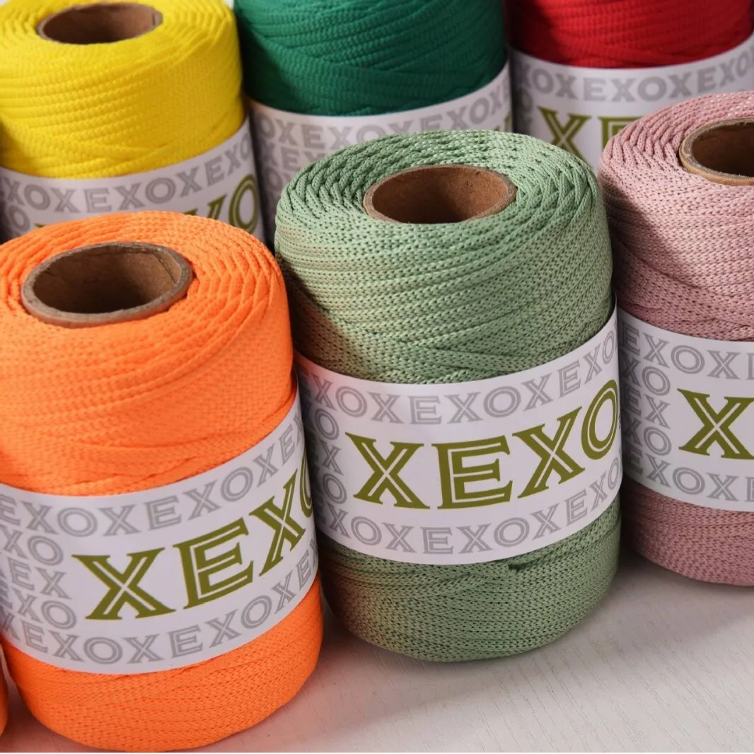 Garn 3 mm flaches Polyester-Geflechtgarn zum Häkeln, Stricken, Taschen, gemischte Farben, Zigeunerfarbe, Kordel 90 m