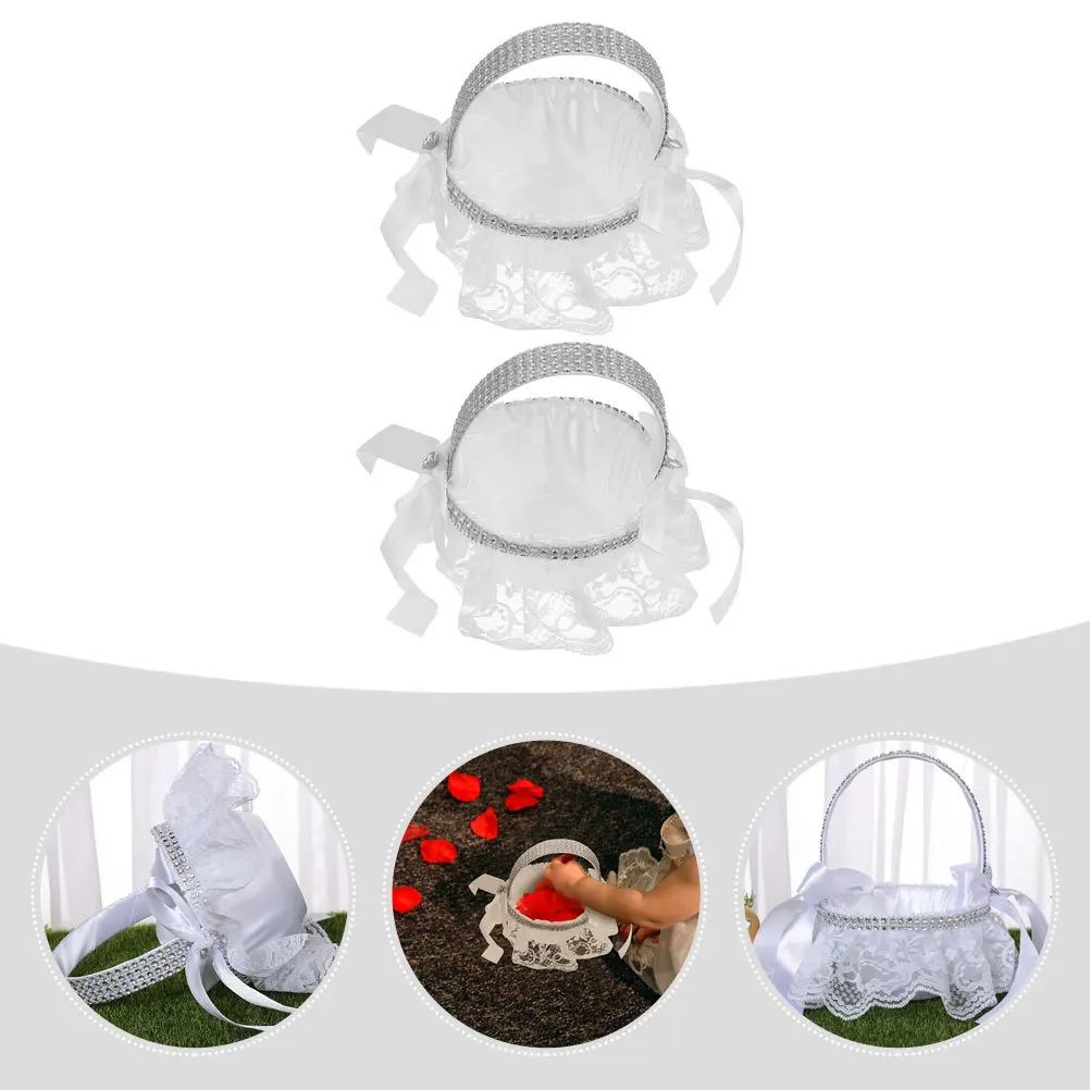 

2Pcs Butterfly Flower Baskets Handmade Lace Decorative Cloth Basket for Wedding Flower Aisle Decoration Elegant Wedding