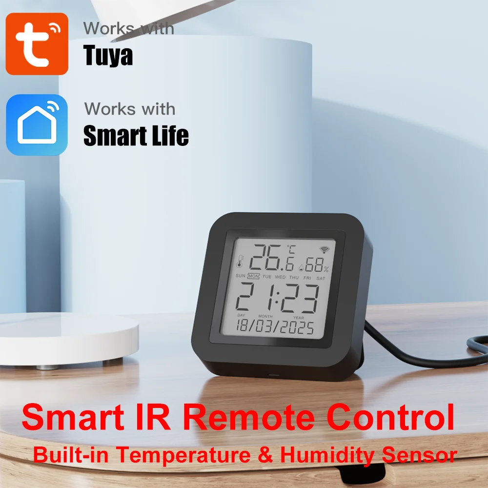 Tuya wifi termômetro higrômetro com controle remoto ir para ac tv sensor de umidade temperatura funciona com yandex smartlife alexa