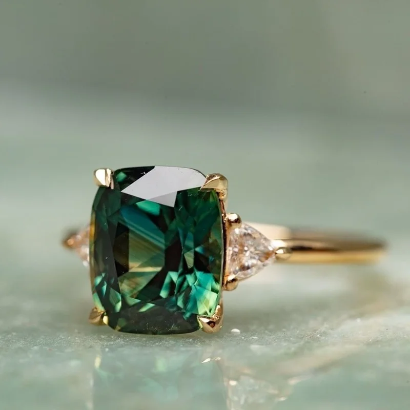 Elegant Square Ring for Women Fashion Gold Color Inlaid Green Zircon Wedding Rings Bridal Engagement Jewelry