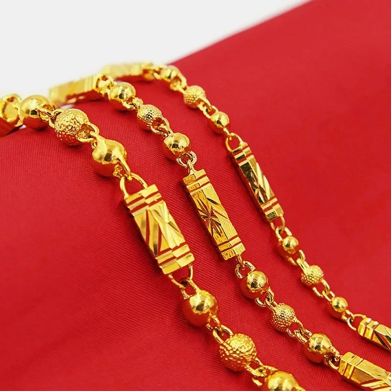 

9999 real gold 24K Men's Domineering Jewelry Solid Hexagonal Buddha Bead Necklace Unisex Jewelry