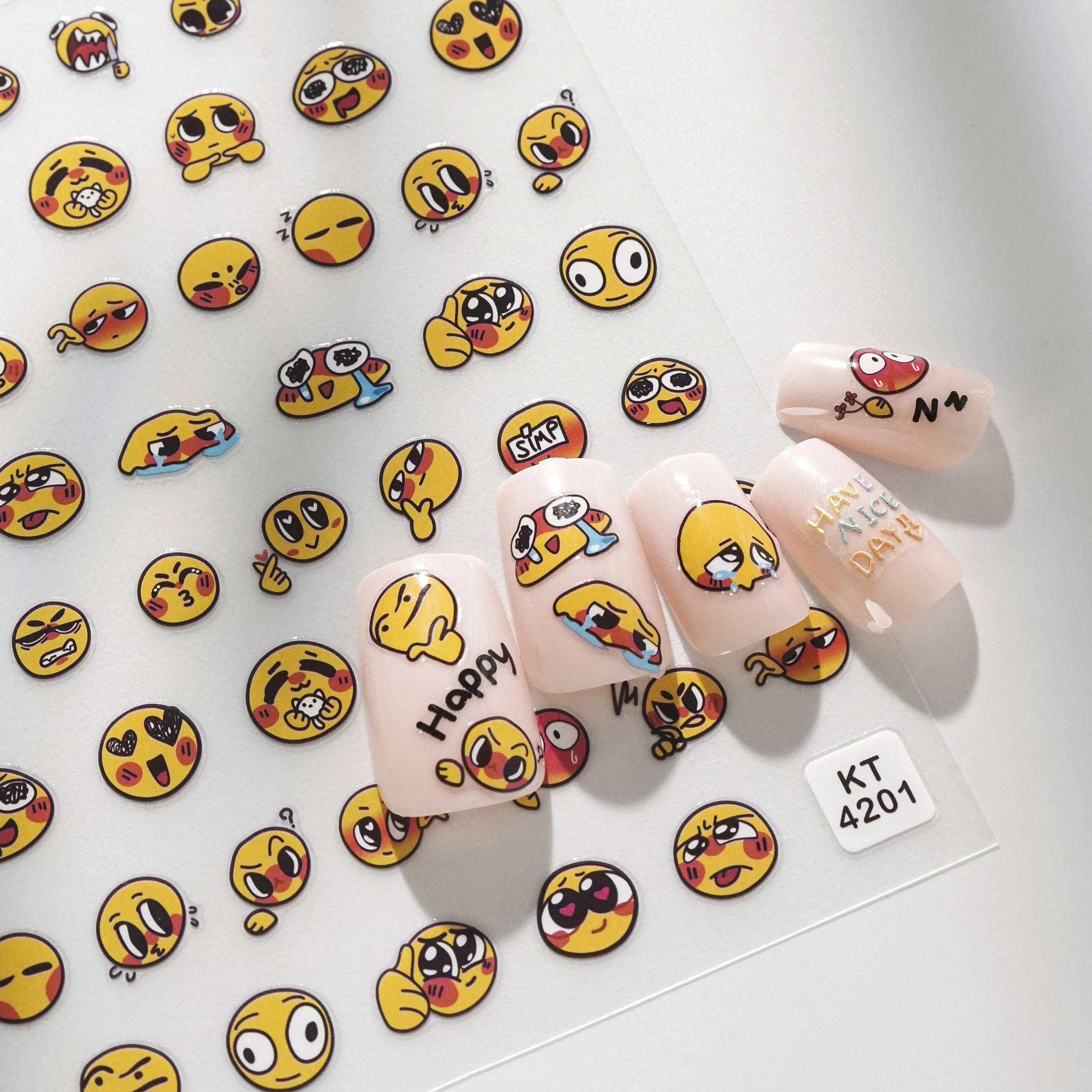 1 ورقة لطيف مضحك التعبير الإغاثة مسمار ملصق 3D هلام هلام الوجه المبتسم تصميم لطيف مسمار ملصقا #5