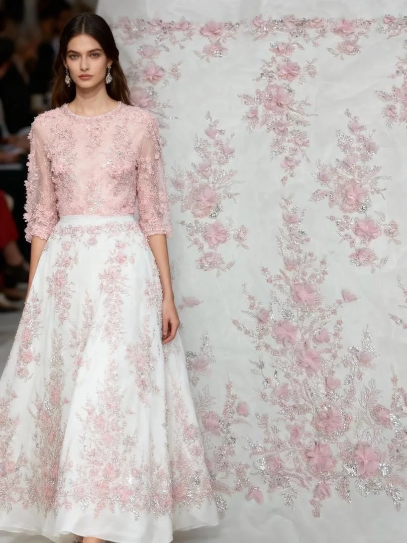 

2025 новейшее высококачественное розовое африканское нигерийское 3D кружево с аппликацией и блестками, ткань для свадьбы, жениха, вышивка, французские кружевные ткани