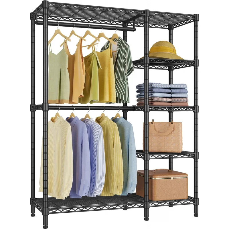 V7 Basic Garment Rack Hanging Clothes Heavy Duty Clothes Rack with Shelves, Portable Closet Rack Metal Clothing Rack 5 Tiers