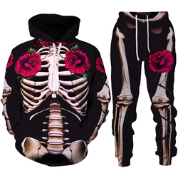 Horror Skeletal 3D Print Men's Tracksuit Set Funny Halloween Skull Cosplay Hoodie+Pants 2pcs Sets Oversized Pullover Streetwear