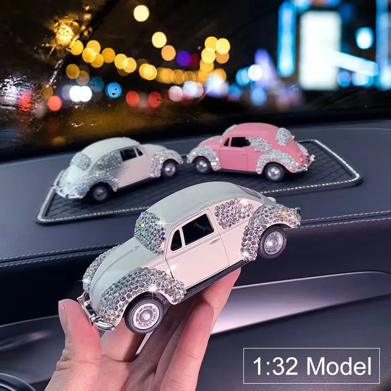 1:32 Car Model Bling Interior Accessories Dashboard Diamond Cute Small Vehicle Ornaments for Women