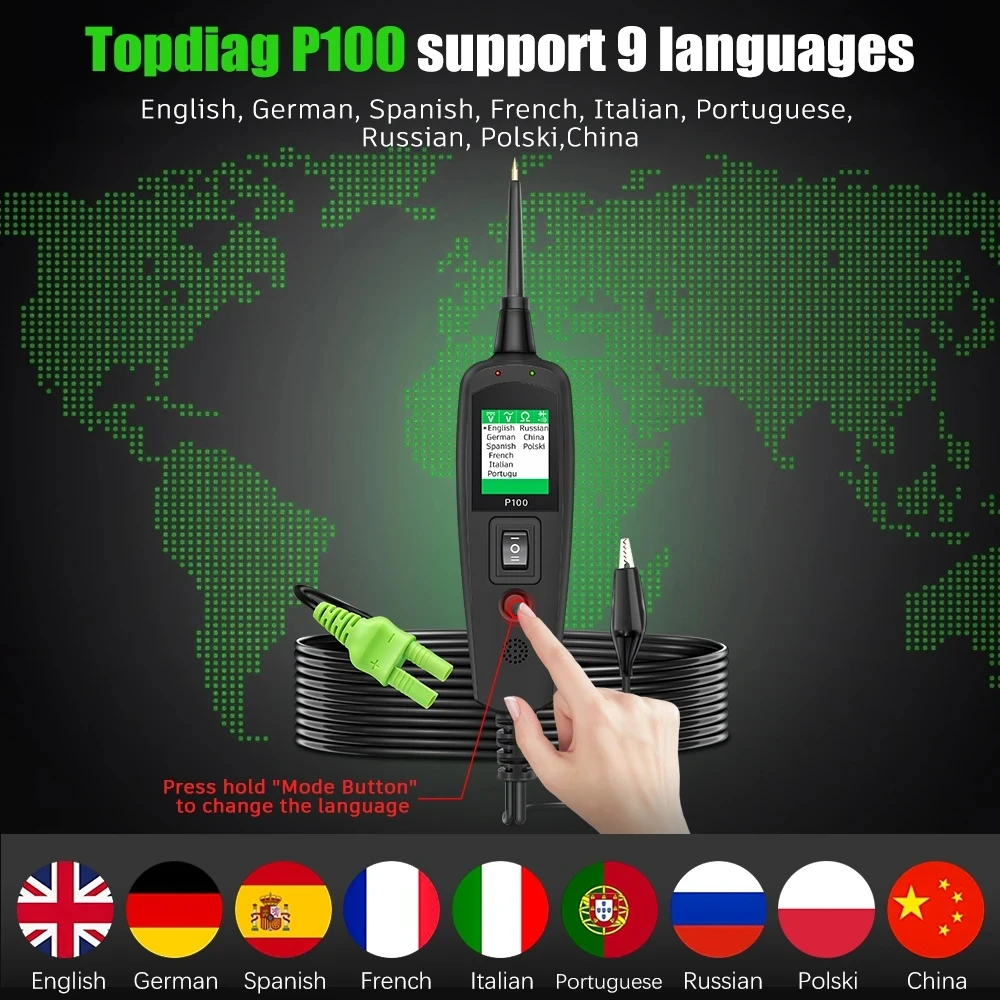 TopDiag P100 JDiag Power P100 Electric Circuit Tester 12V 24V Automotive For Cars and Trucks OBD Battery Tester Car Diagnostics