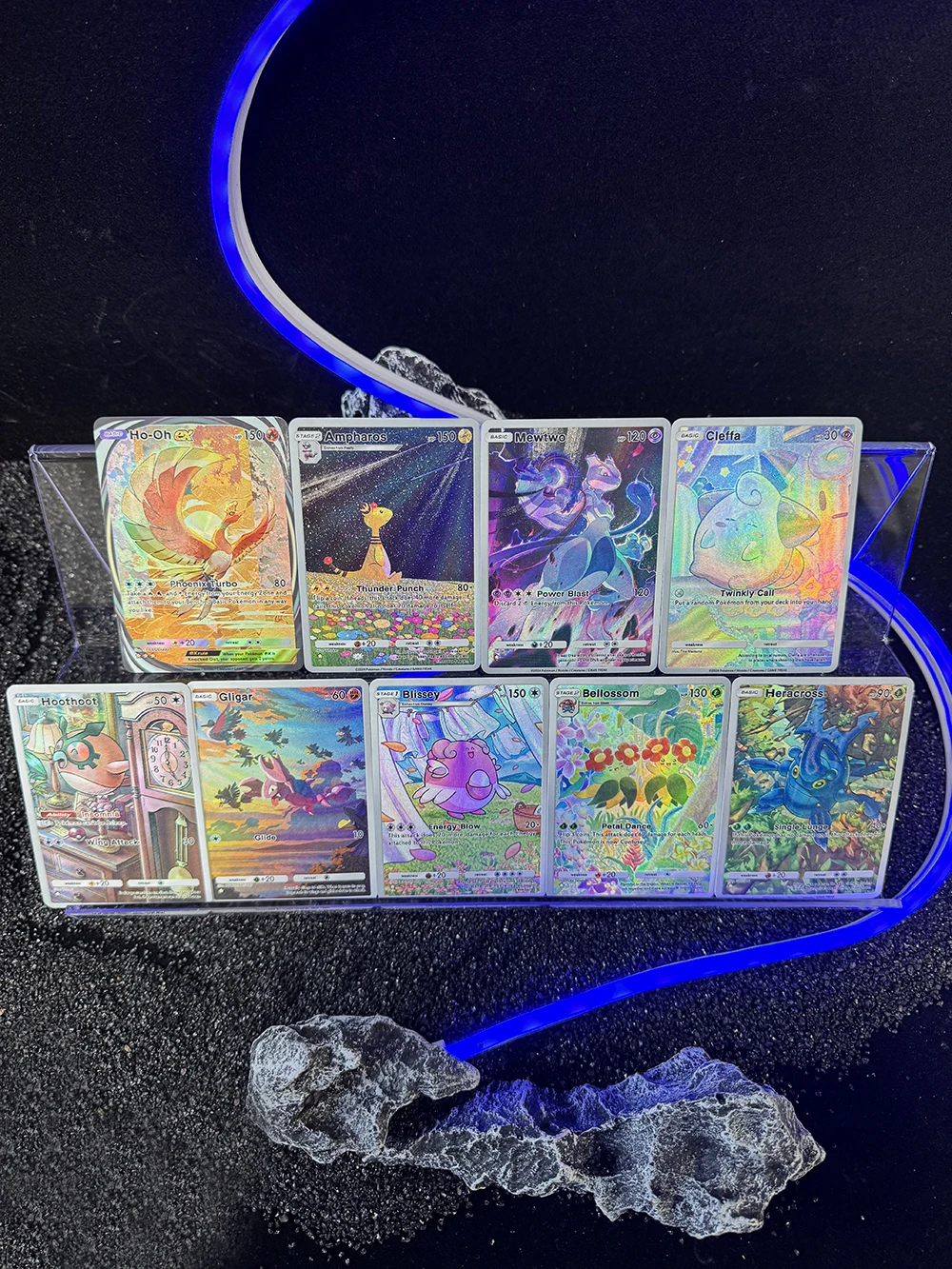 9 шт./компл. PTCG Pocket21 коллекционные карты Ho-Oh Ex Bllssey Gligar Gyarados Meowt с тиснением текстуры флэш-карты кроссовки подарки для детей