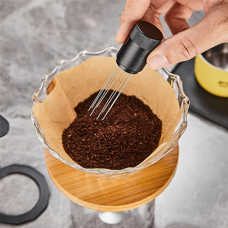 UNCL For Anti Slip Handle Coffee Powder Hand Tamper Distributor Coffee Stirrer Needle With Base Aluminum Alloy WDT Tool