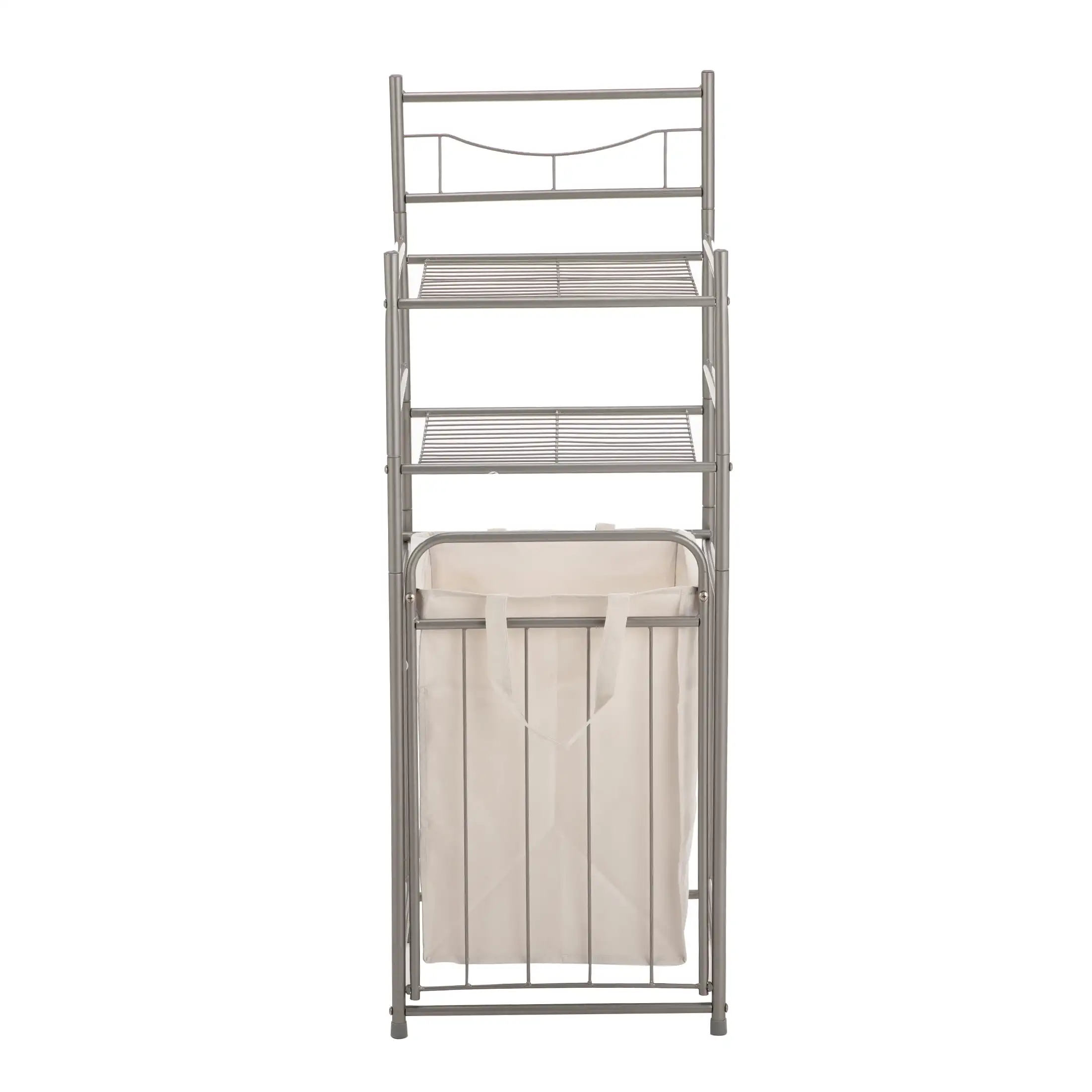 2-Tier Laundry Hamper with Shelf,Satin Nickel Finish Adult, Bathroom Storage Shelf for Laundry Room,10 lb Capacity