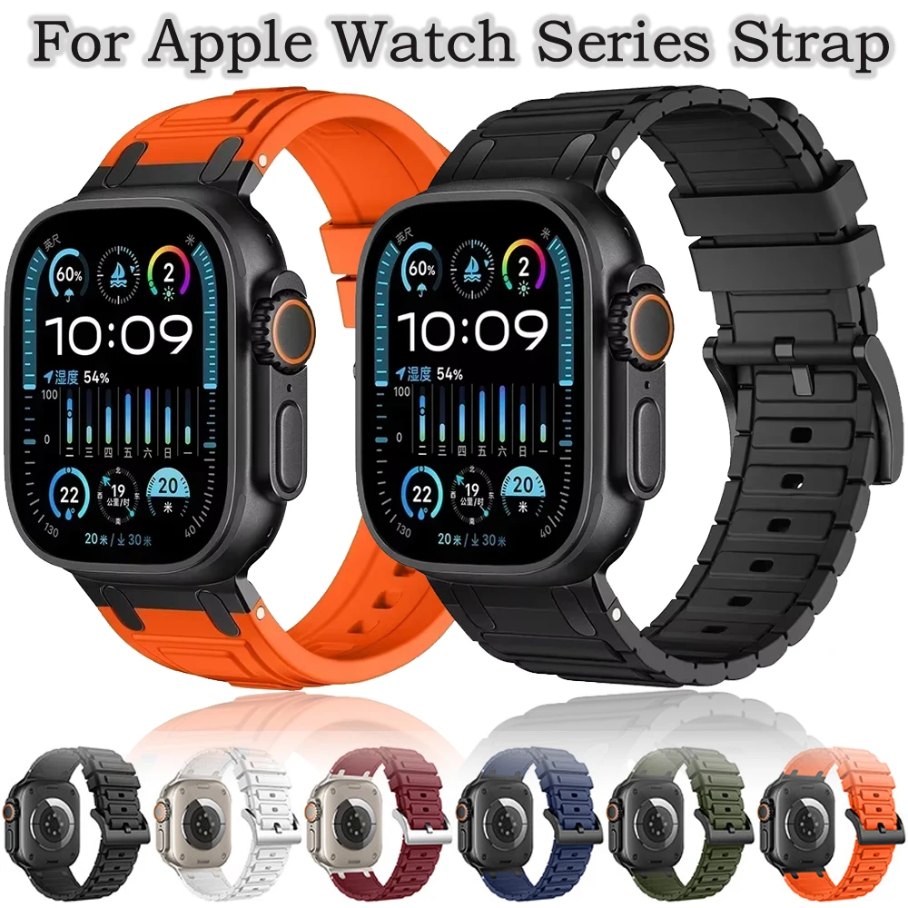 

Silicone Strap for Apple Watch Ultra 49mm 10 42mm 46mm Metal Interface Wristband for Series 9 8 7 6 5 4 3 SE 45mm 41mm 44mm 40mm