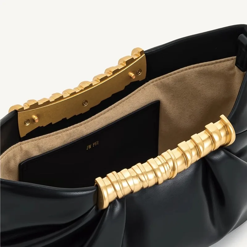 JW PEI Clutch Bag, Metal, Pleated, Dumpling Bag, Sophisticated Evening Bag, Shoulder Bag, Women's Handbag