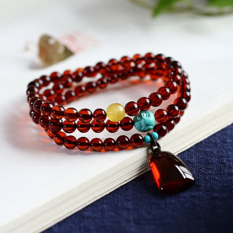 Purified Multi- 6.3Mm Three-Circle With Blood Amber Small Pendant Bracelet