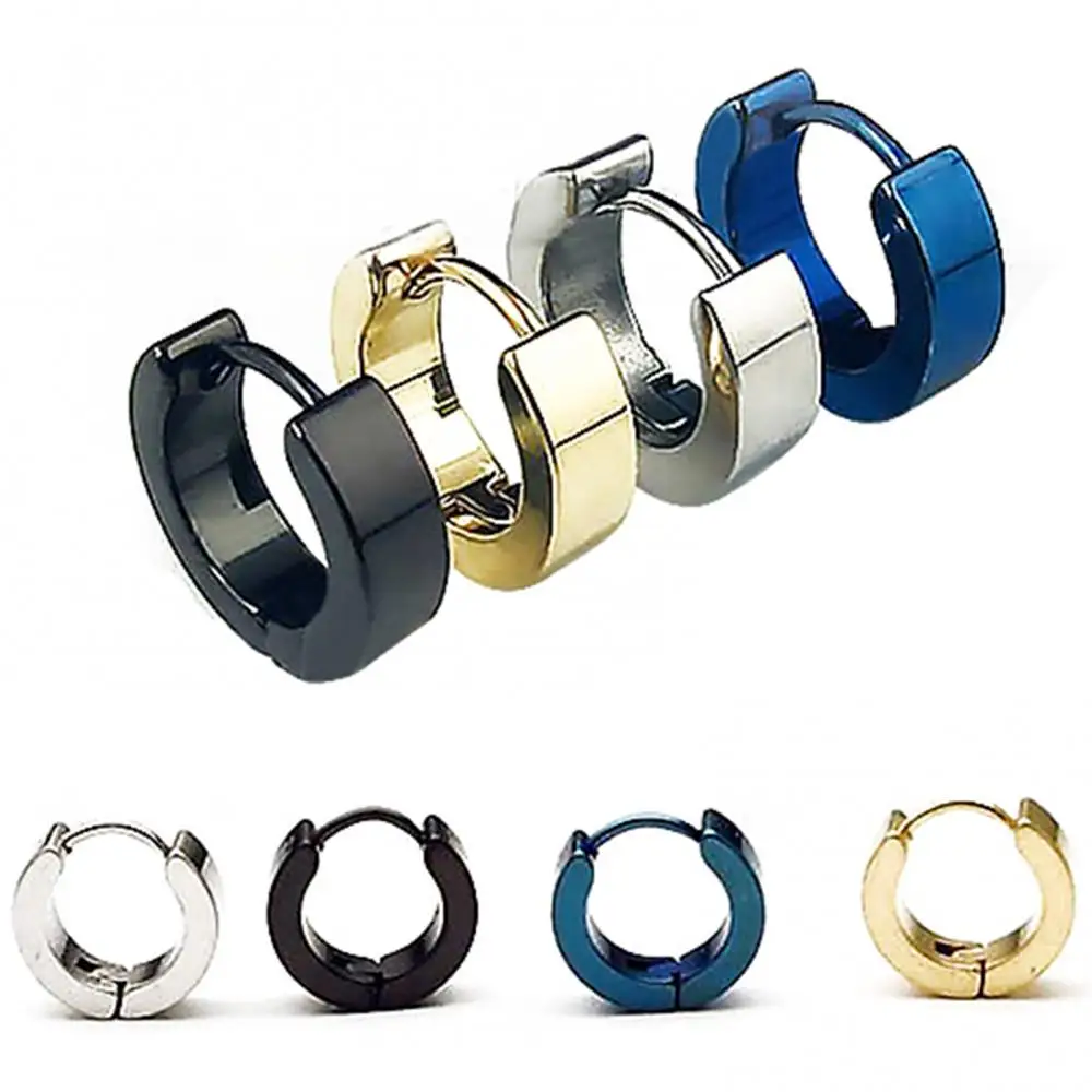 1 Pair Fashion Cool Hoop Earrings for Men Women Stainless Steel Huggie Hoop Earrings Casual Jewelry