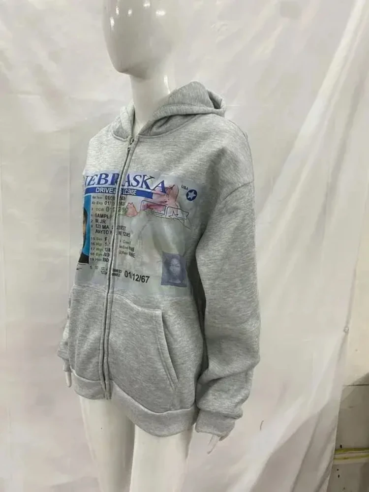 

Толстовка на молнии с длинными рукавами и принтом в американском стиле, пуловер Harajuku, эстетичная ретро уличная одежда, трендовая куртка Y2K