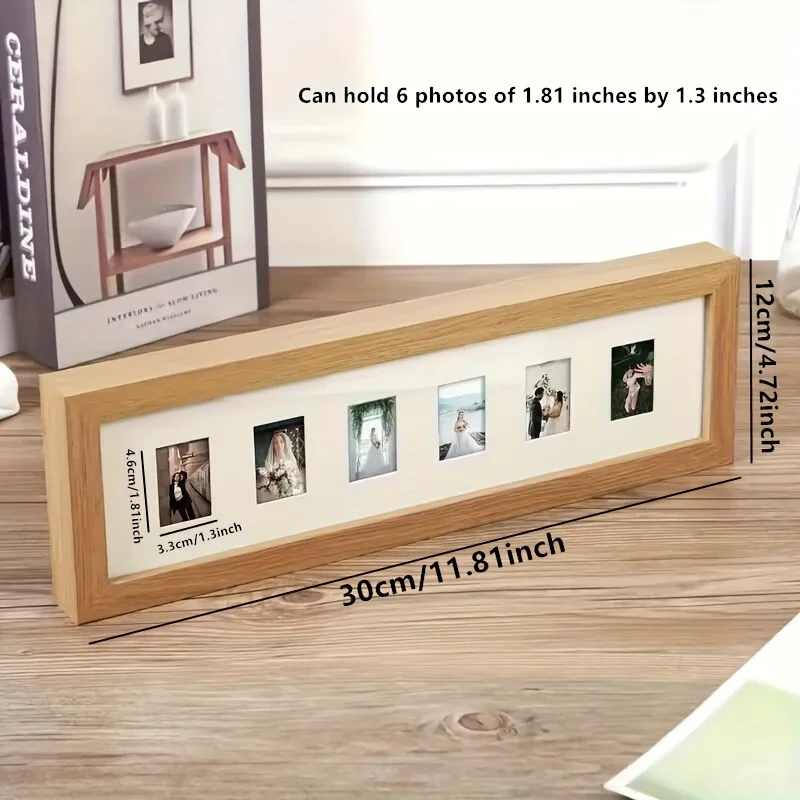 1pc Elegant Multi-Frame Wooden Photo Display - 6 or 10 Holes, 2 Inch Photos - Vertical, Retro Style, Rectangular Shape