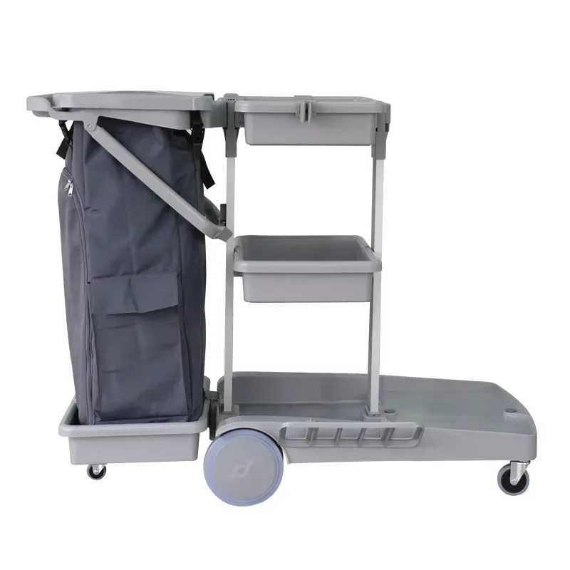 Hospital Hotel Restaurant Janitorial Supplies Plastic Cleaning Trolley Utility Service Cart with Trash Bag