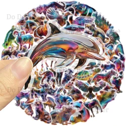 50PCS Dreamy Colorful Glass Wind Animal Sticker PET Transparent Waterproof Material Whale Butterfly Peacock Squirrel DIY Decal