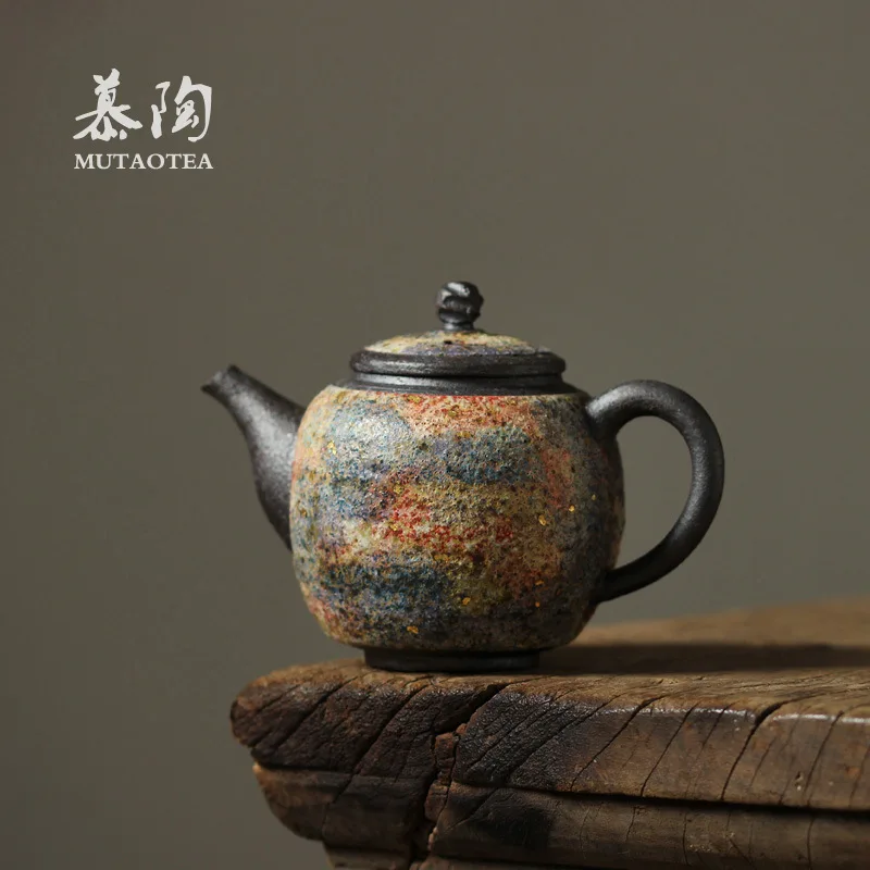 Mutaoyu Japanese-Style Rock-Fired Teapot, Handcrafted Iron-Body Maker, Home-Use Kung Fu Tea Set, Creative Ball-Hole Single Pot
