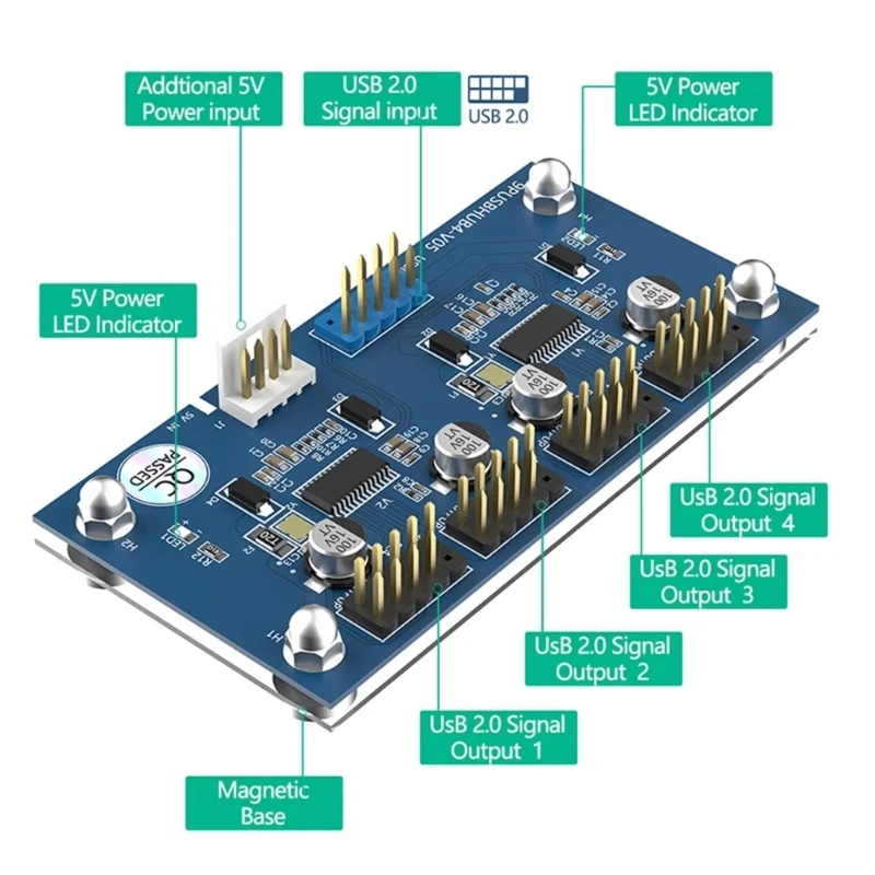 652F 고속 데이터 전송 USB2.0 9핀 헤더 USB 2.0 9핀 마더보드 헤더-컴퓨터 플러그 앤 플레이용 4포트 허브