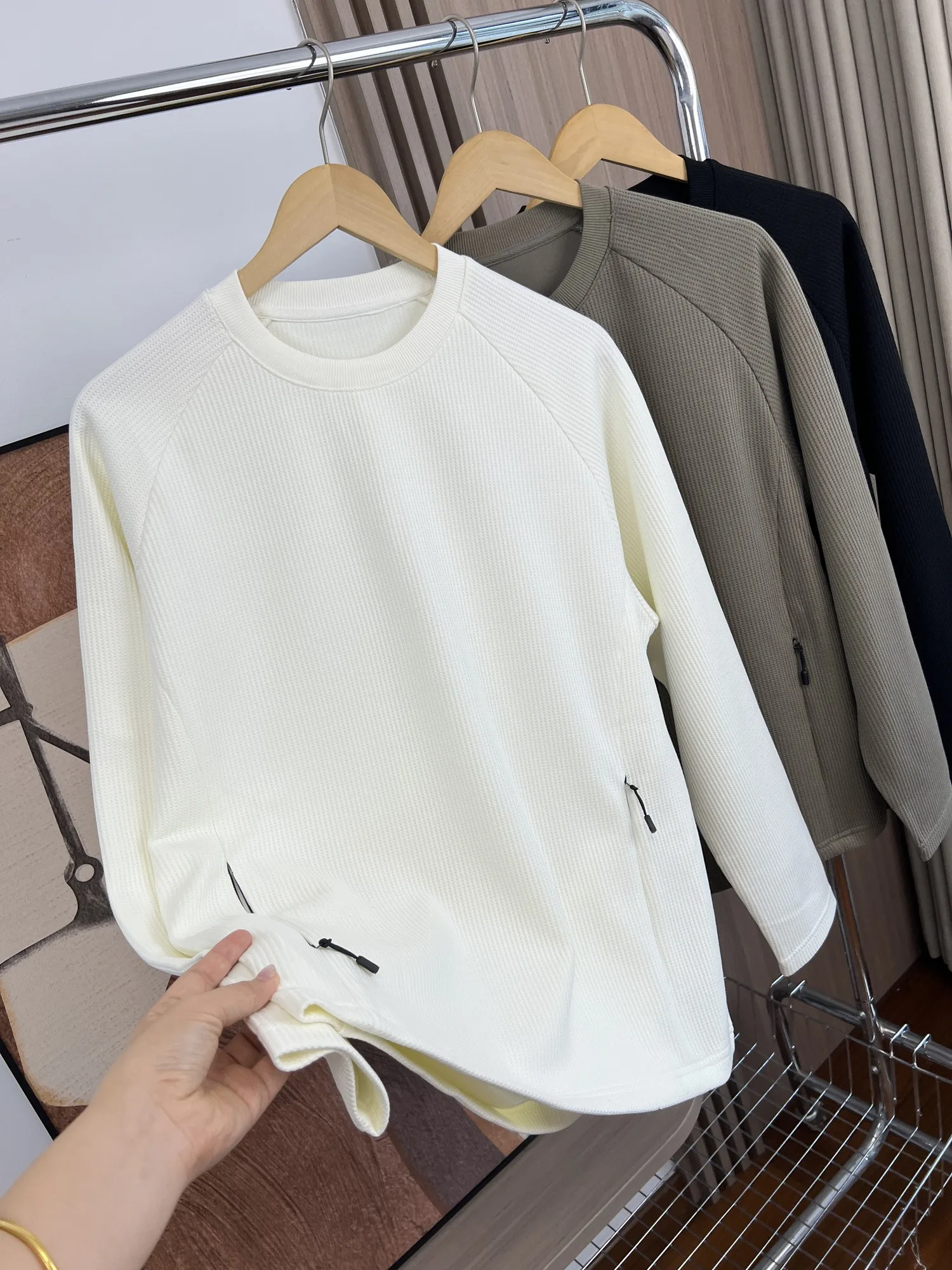 

Мужская толстовка с длинным рукавом: превосходное качество, комфорт, приятность к коже, повседневный стиль, осенне-зимняя модная модель с вафельной текстурой