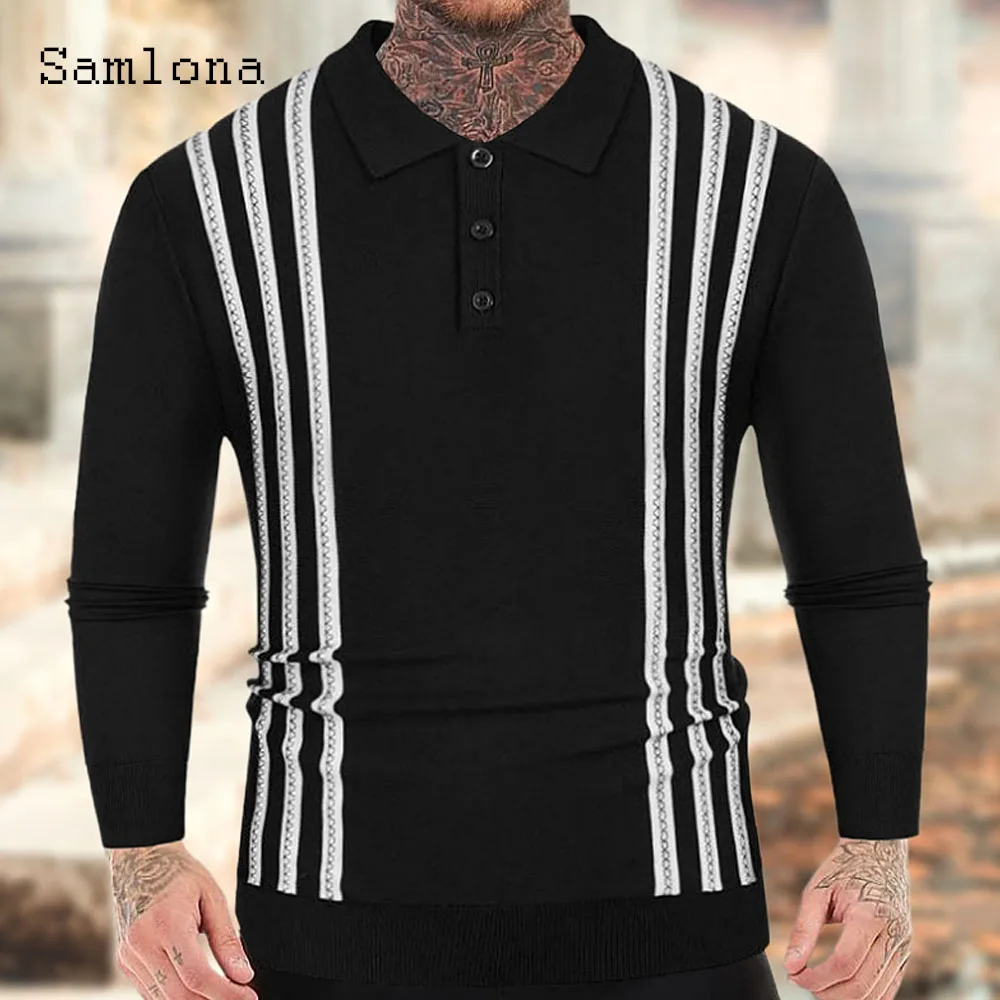 

2024 England Style Knitting Sweaters Men Long Sleeves Basic Tops Outerwear New Stripe Pullovers Male Lepal Collar Button Sweater