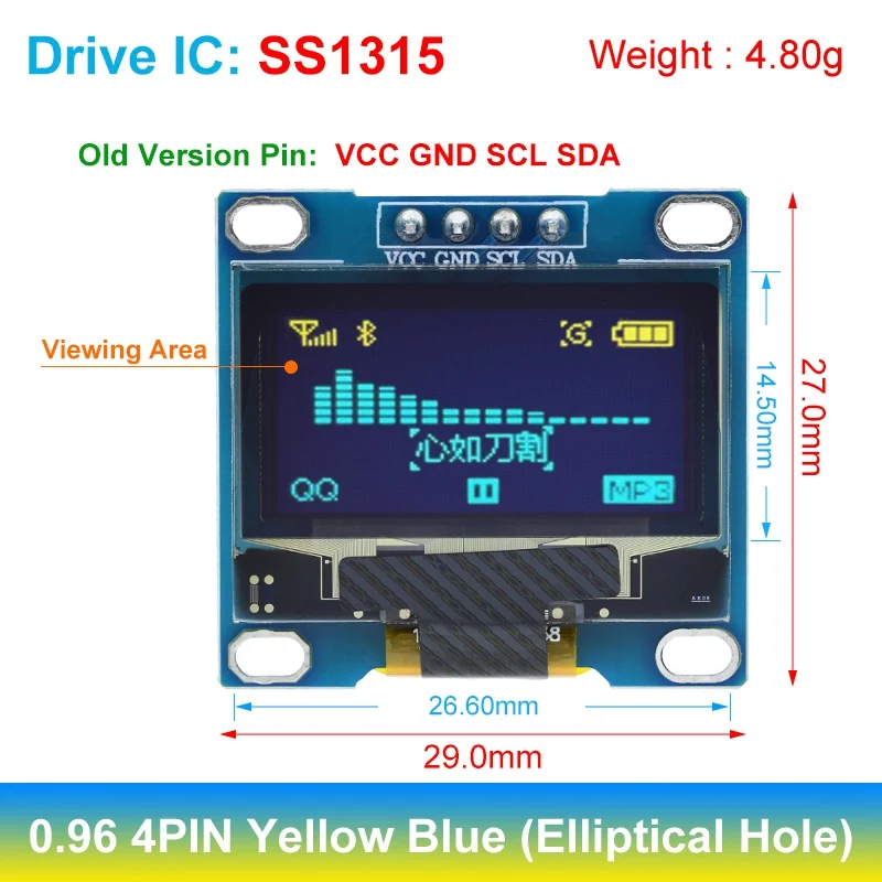 TZT ROHS Certification 0.96 inch oled IIC Serial White OLED Display Module 128X64 I2C SSD1306 12864 LCD Screen Board For Arduino