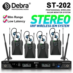 Debra ST-202 Professional Wireless In-Ear Monitor System, UHF Stereo, 560-590MHz for Drummers, Studios, Stage Performance