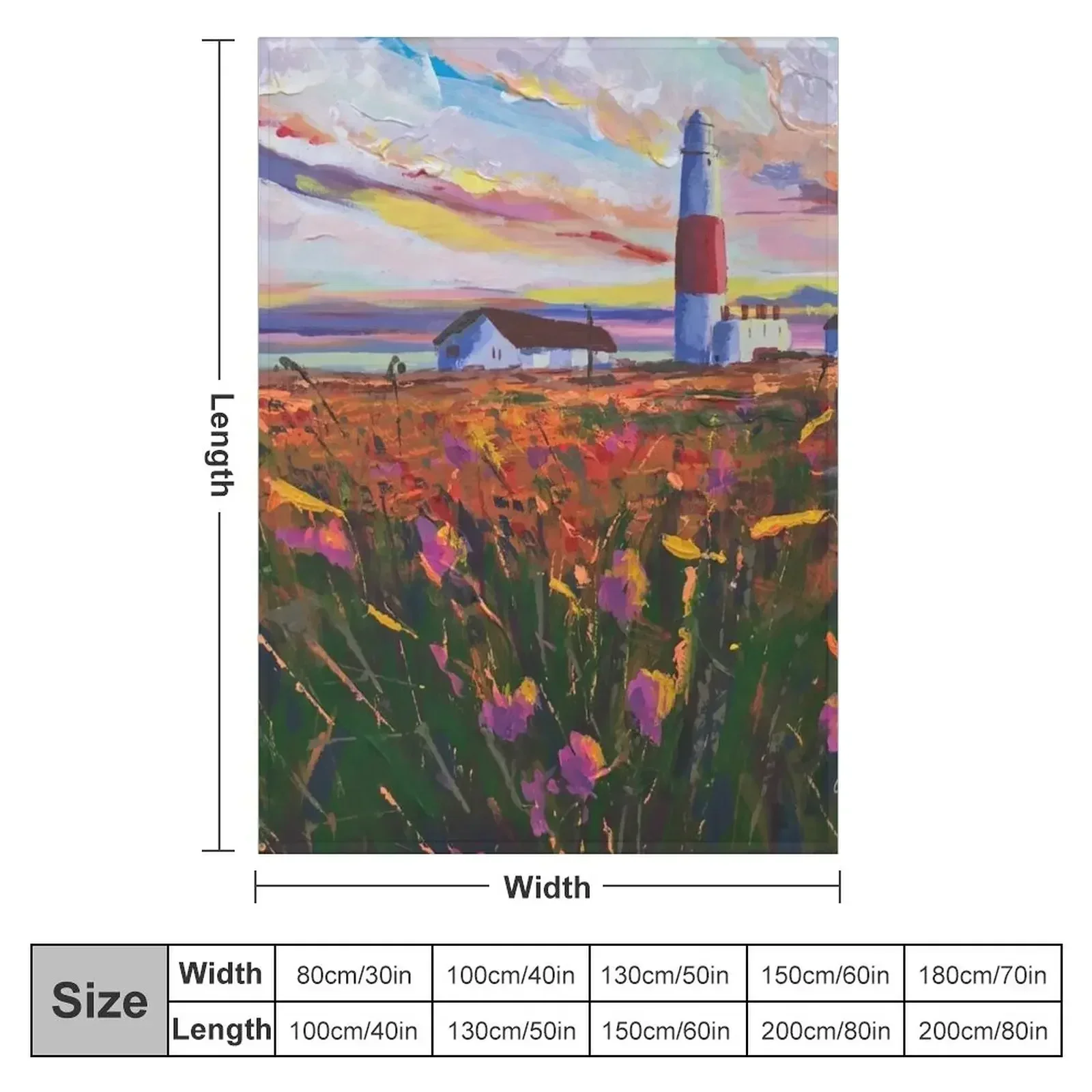 Colorful, impressionistic Portland Bill Lighthouse Throw Blanket Plaid decorative Blankets