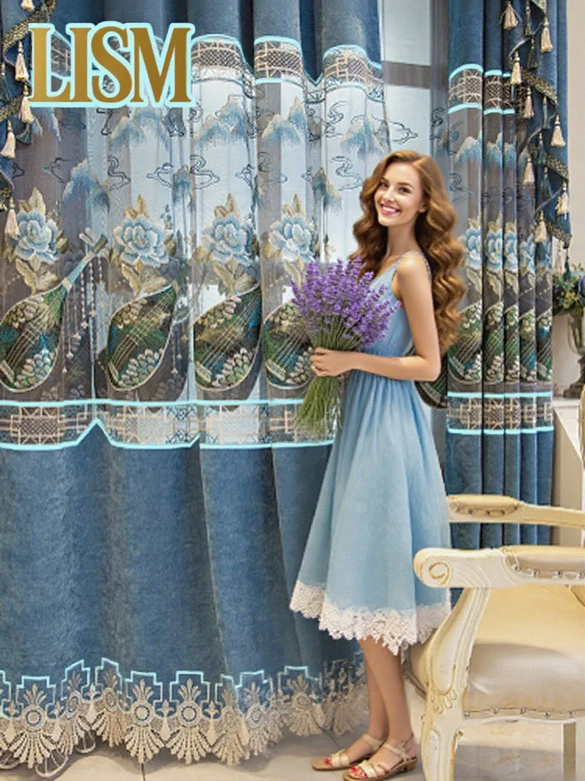 

European Luxury Curtains for Living Room Bedroom Window Blackout Hollow Out Chenille Embroidery Valance Decor Custom Lace Tulle