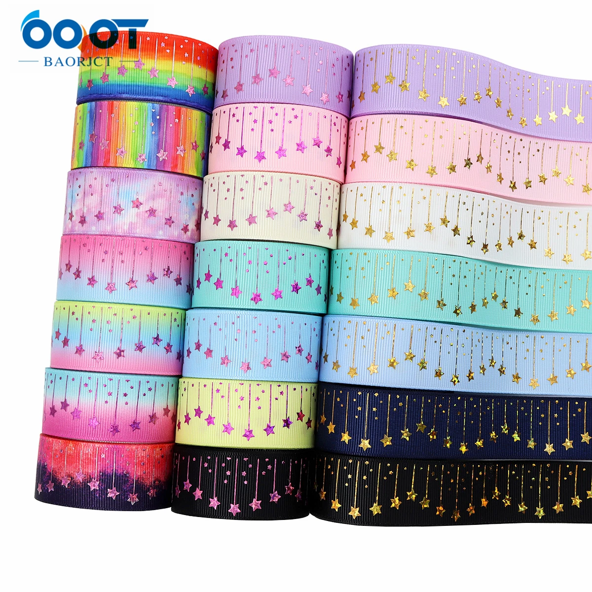 Nastro in Grosgrain stampato con stelle pentagonali colorate al Laser, 221124-1,25MM 10 yarde materiali fatti a mano fai-da-te luminosi assortiti