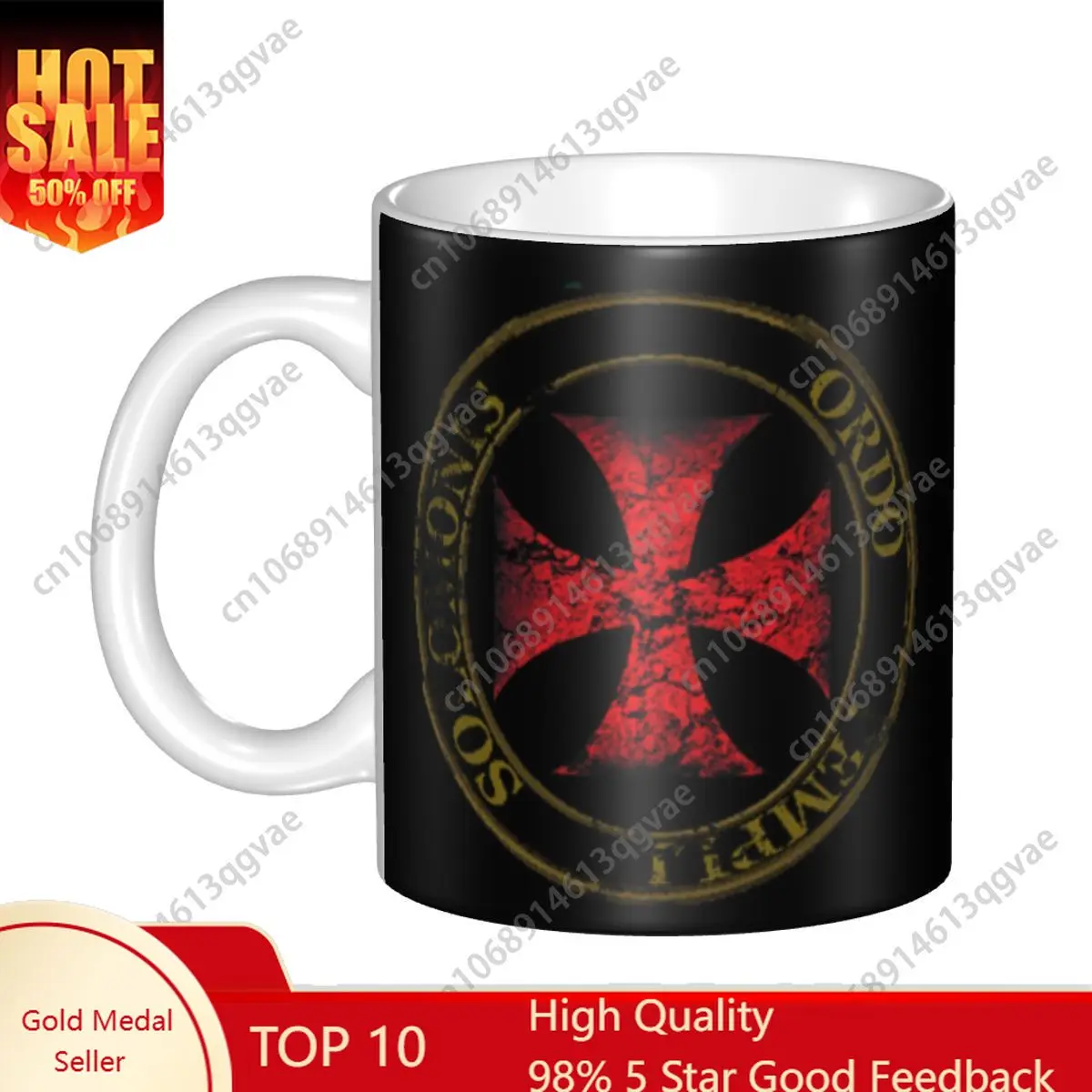

DIY Templar Knight Seal Cross Ceramic Mug Customized Medieval Warrior Deus Vult Coffee Cups Creative Gift