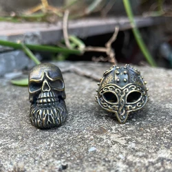 Brass Helmet Skull Knife Beads Outdoors DIY Tools EDC Lanyard Pendants Key Rings Accessories Umbrella Rope Woven Paracord Pearl