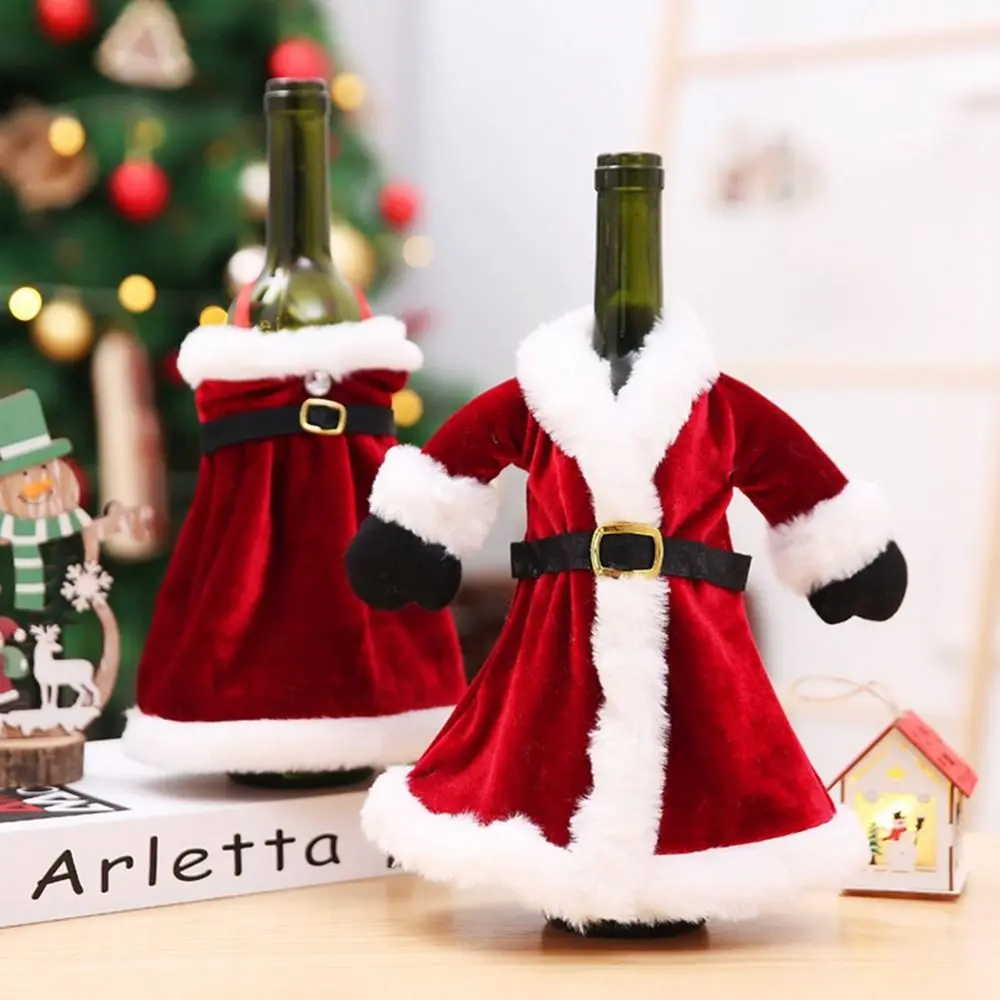 1Pcs Golden Velvet Sleeve Dinner Table Decor Dress Wine Bottle Set New Year Gift Wine Bottle Cover Ornament Wine Bottle Bag