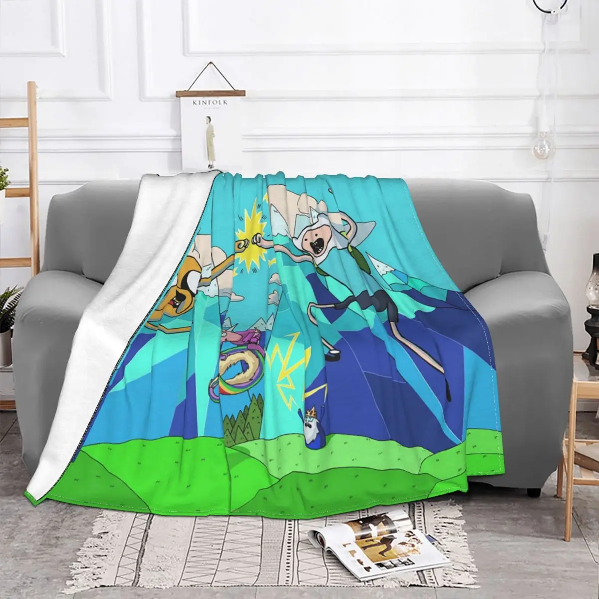 

Adventure Time With Finn And Jake Blankets Flannel Textile Decor Cartoon Lightweight Throw Blanket for Bedding Bedroom Bedspread