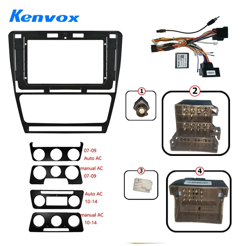 KENVOX 자동차 안드로이드 라디오 프레임 Skoda Octavia 2 A5 2008 2013 10 인치 2DIN Fascia 스테레오 패널 하네스 와이어 Canbus 박스 코드