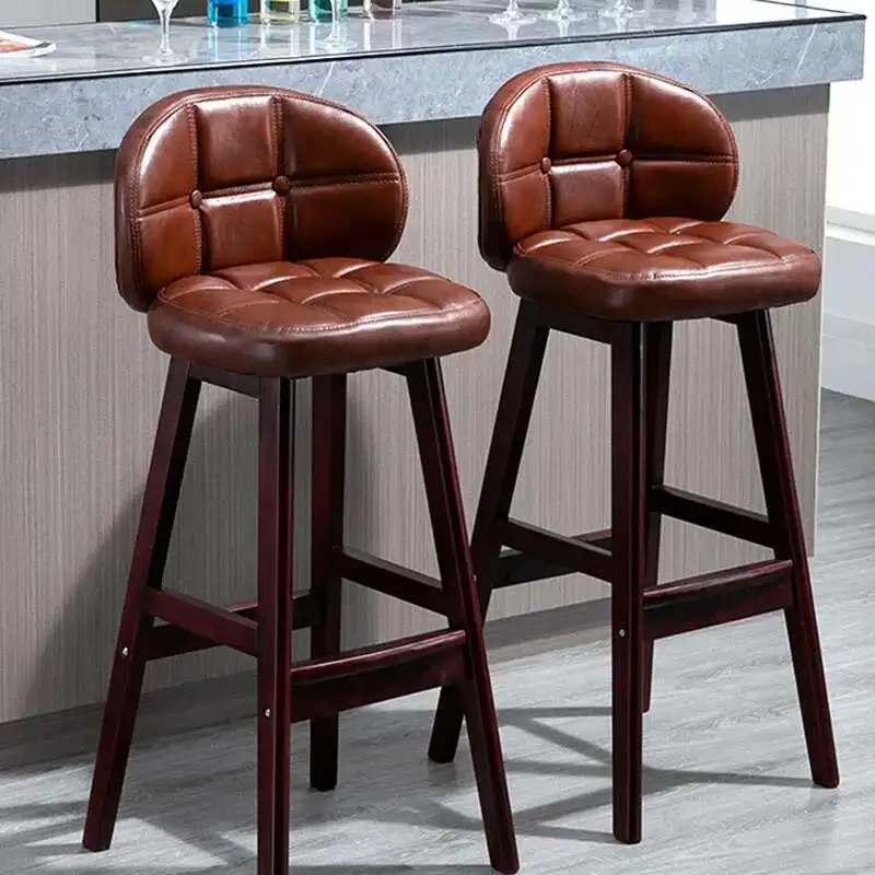 

Designer Luxury Wooden Chair Bar Leather Modern Counter Bar Stool Black Kitchen Bancos Para Barra De Cocina Bar Furniture Mzy