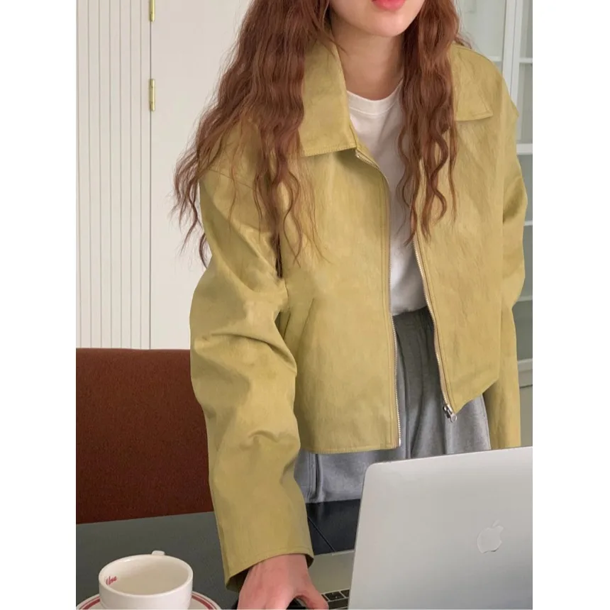 Giacca in Pelle PU Casual con Zip, Maniche Lunghe e Vestibilità Ampia per Donne Giovani sotto i 24 Anni