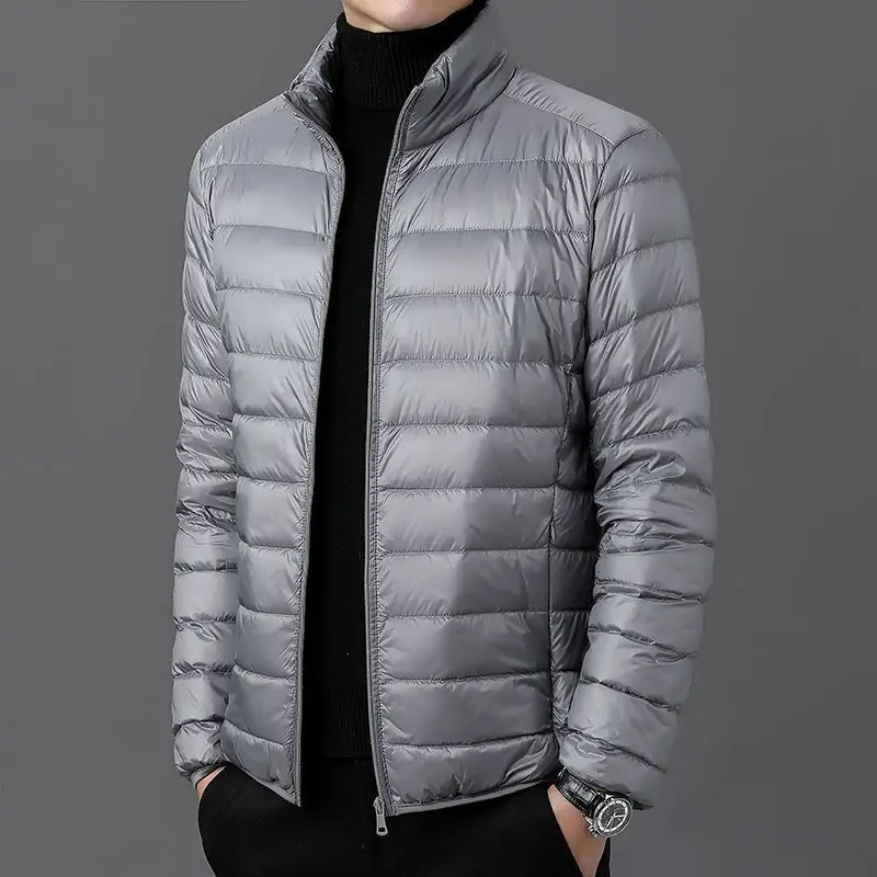 Легкое хлопковое мужское куртка на осень-зиму с воротником-стойкой, повседневное пуховое хлопковое пальто с капюшоном, тонкое, теплое, большого размера
