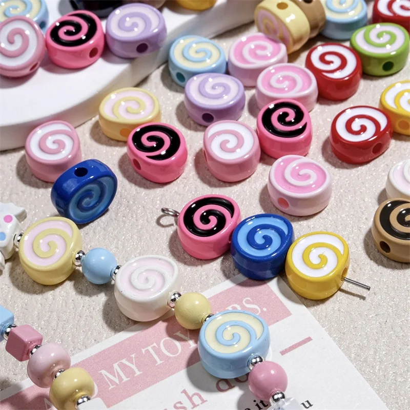 

Новейшие 100 шт./лот, цветные рулоны, узор, геометрия, неправильная круглая форма, акриловые бусины с прямыми отверстиями, ювелирные изделия своими руками, аксессуары для одежды