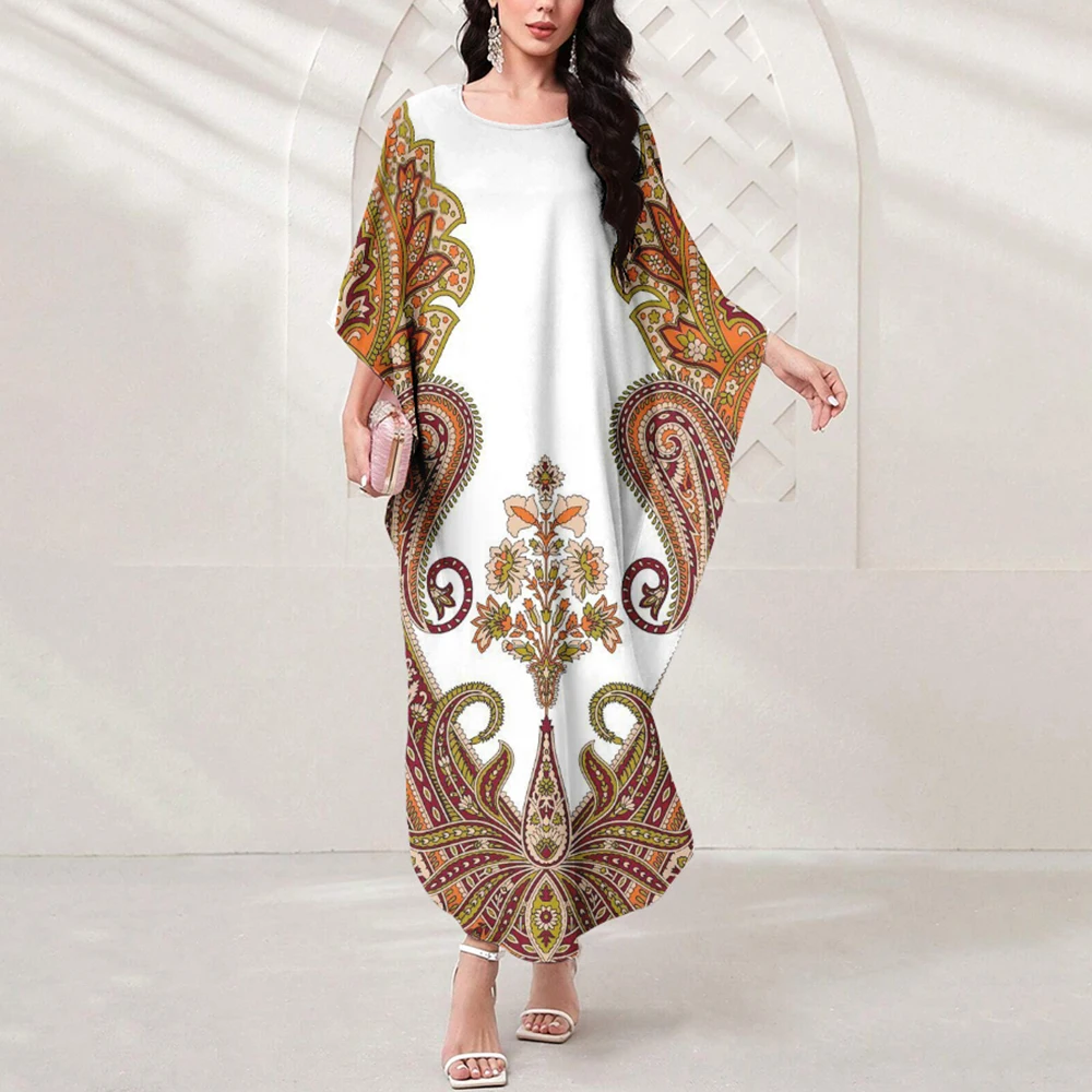 2024 New Muslim Women's Batsleeve Dress Women's Casual Abaya Muslim Party Dress Delicate Vintage Print Elegant Comfortable Dress