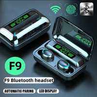 F9 TWS Earphones Wireless Bluetooth 9D HiFi Sports Noise Reduction Headphone Touch Control HD Call Earbuds In-Ear Gamer Headsets
