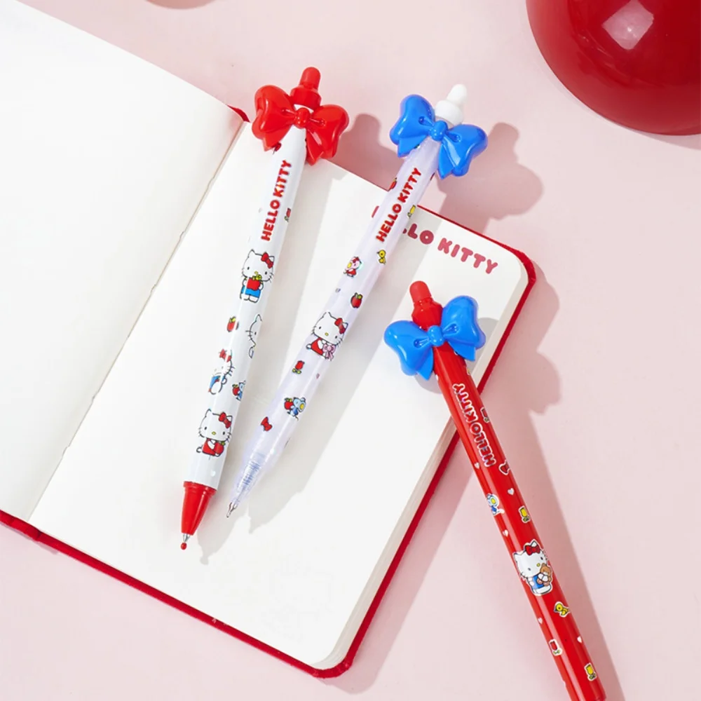 

Оригинальная гелевая ручка Sanrio Hello Kitty с красно-синим бантом, 0,5 мм, черные чернила, выдвижная, милый подарочный набор, школьные и офисные принадлежности