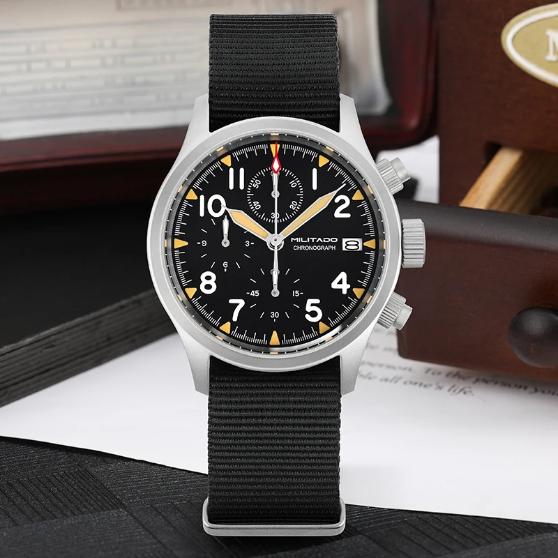 Militado ML1868KF Retro VK67 Quarz-Chronographenuhr, Edelstahlgehäuse, 3 Zifferblätter, wasserdicht, 100 m, Multifunktions-Militäruhr – Detail 17
