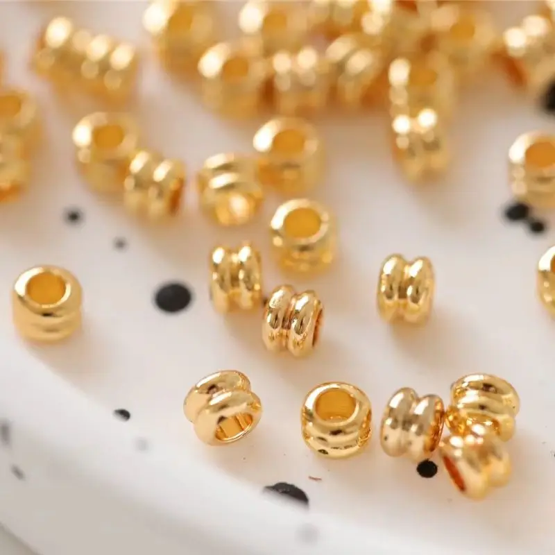 

100pcs 14K Gold Color 3-color Simple Straight-hole Double-ring Beads Loose Beads DIY Bracelet Handmade Charm Accessories