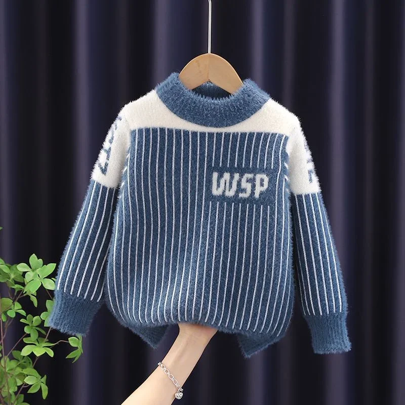 Boys Sweater Wool Coat Kids Tops Knitting 2024 Stylish Spring Autumn Plus Thicken Cottons Pullover Teenagers Children's Clothing